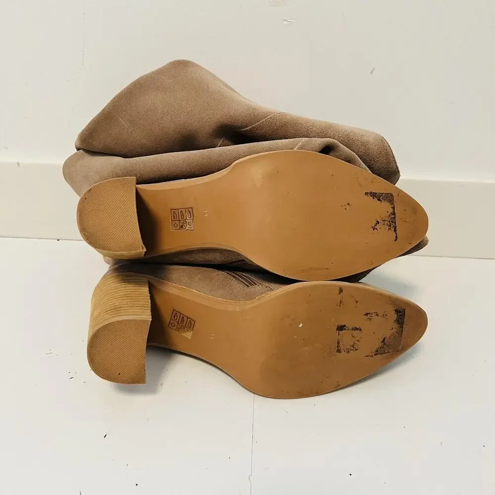 Jeffrey Campbell Boots Womens 11 Beige Suede Over Knee Slouch Block Heel Shoes